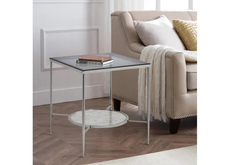 End Table with Textured Round Shelf, Silver-Benzara