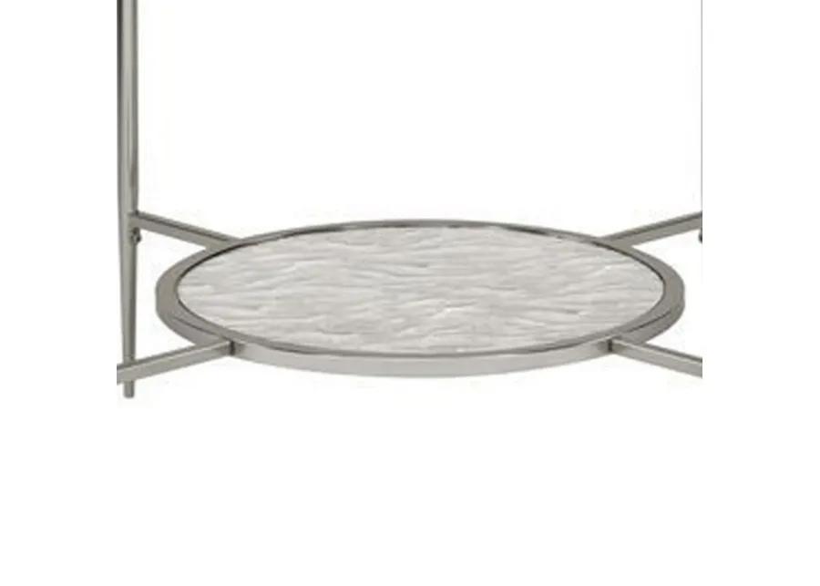 End Table with Textured Round Shelf, Silver-Benzara