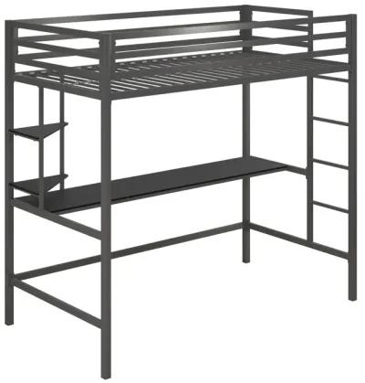 Maxwell Metal Loft Bed with Desk & Shelves