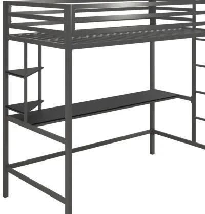 Maxwell Metal Loft Bed with Desk & Shelves