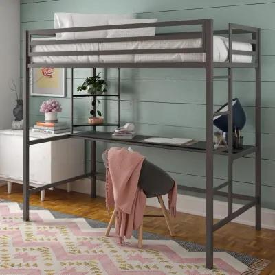 Maxwell Metal Loft Bed with Desk & Shelves