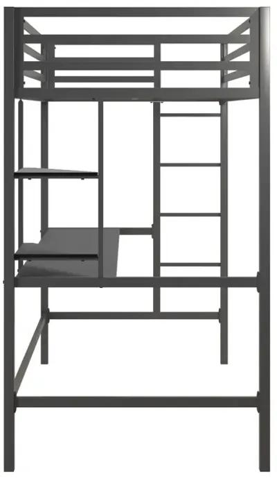 Maxwell Metal Loft Bed with Desk & Shelves