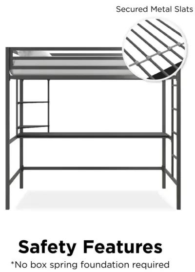 Maxwell Metal Loft Bed with Desk & Shelves