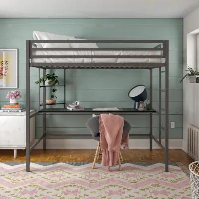 Maxwell Metal Loft Bed with Desk & Shelves