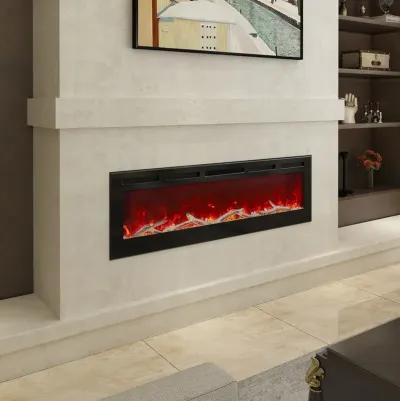 MONDAWE 60" Wall-Mounted Recessed Electric Fireplace 4780 BTU Heater with Remote Control Adjustable Flame Color & Temperature Setting