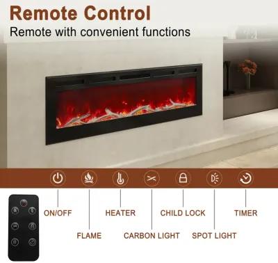 MONDAWE 60" Wall-Mounted Recessed Electric Fireplace 4780 BTU Heater with Remote Control Adjustable Flame Color & Temperature Setting