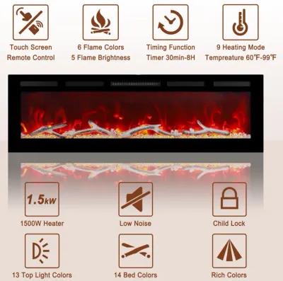 MONDAWE 60" Wall-Mounted Recessed Electric Fireplace 4780 BTU Heater with Remote Control Adjustable Flame Color & Temperature Setting