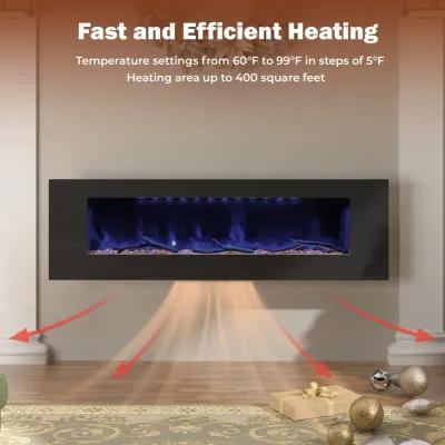 MONDAWE 60" Wall-Mounted Recessed Electric Fireplace 4780 BTU Heater with Remote Control Adjustable Flame Color & Temperature Setting