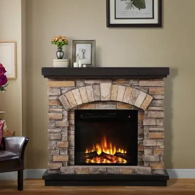 FESTIVO 36" Faux Stone Freestanding Electric Fireplace w/ Remote Control