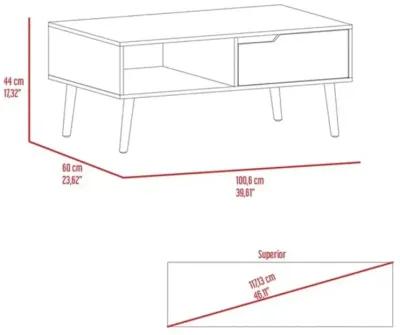 Homezia 40" Dark Walnut Rectangular Coffee Table With Drawer And Shelf