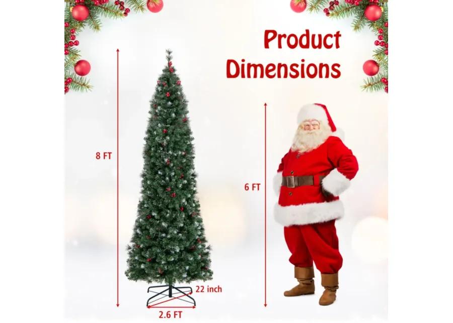 Hivvago 5/6/7/8/9 FT Pre-Lit Artificial Hinged Slim Pencil Christmas Tree