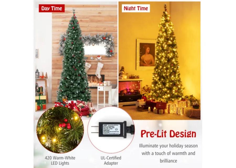 Hivvago 5/6/7/8/9 FT Pre-Lit Artificial Hinged Slim Pencil Christmas Tree