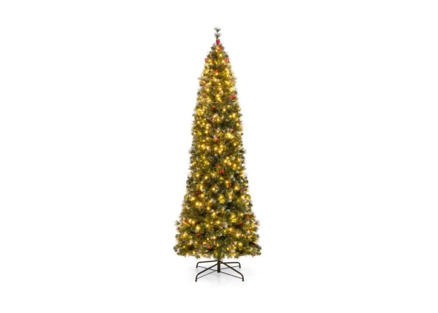 Hivvago 5/6/7/8/9 FT Pre-Lit Artificial Hinged Slim Pencil Christmas Tree