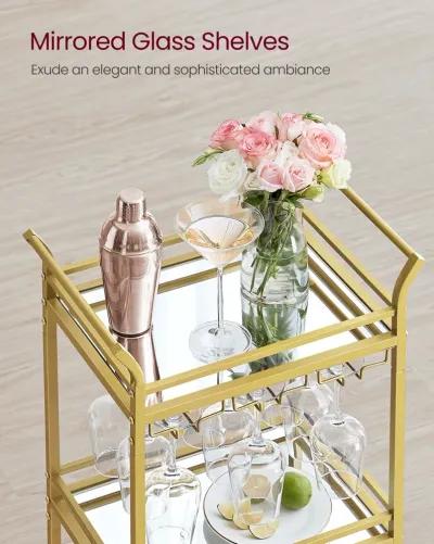 Small Bar Cart with 3-Tier Mirrored Shelves – Elegant Mobile Drink Station for Entertaining