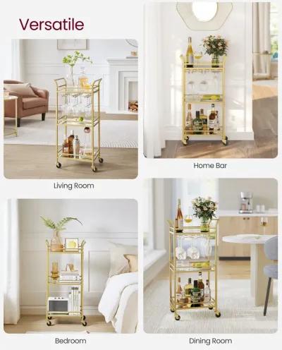 Small Bar Cart with 3-Tier Mirrored Shelves – Elegant Mobile Drink Station for Entertaining