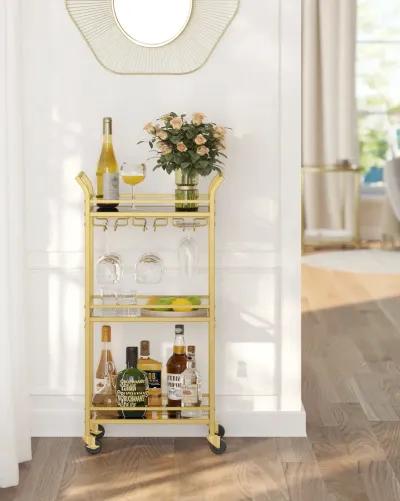 Small Bar Cart with 3-Tier Mirrored Shelves – Elegant Mobile Drink Station for Entertaining