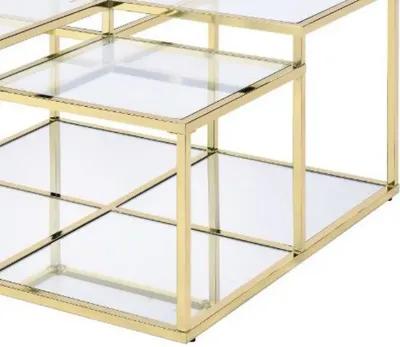 Coffee Table with Glass Top and Tubular Frame, Gold-Benzara