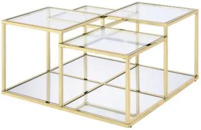 Coffee Table with Glass Top and Tubular Frame, Gold-Benzara