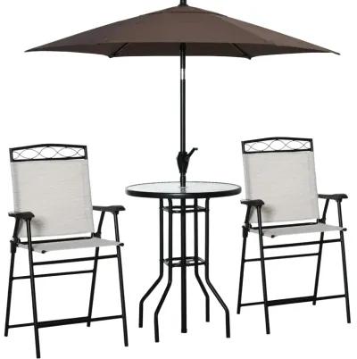 Cream Patio Set: 4-Piece Bar Set with Umbrella and Glass Table