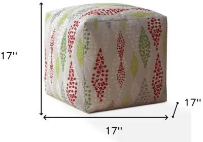 Homezia 17" Green And Red Cotton Polka Dots Pouf Ottoman