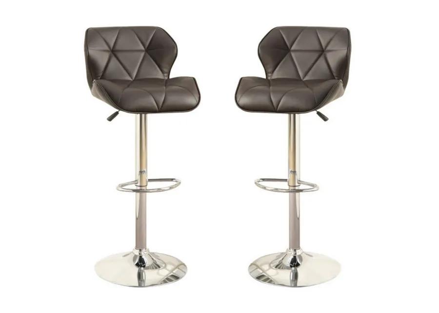 Barstool with Gaslight In Tufted Leather Dark Brown Set of 2-Benzara