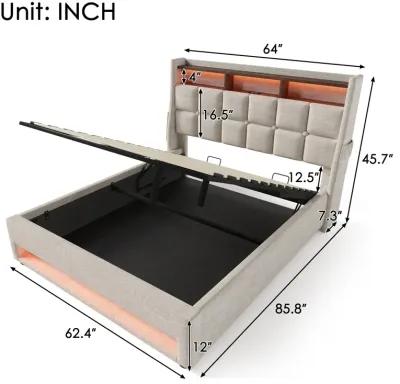 Merax Storage Platform Bed  with LED and USB Port