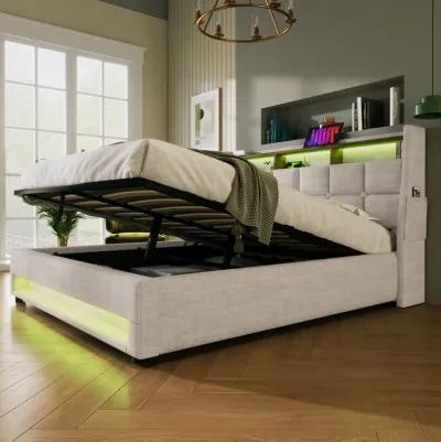 Merax Storage Platform Bed  with LED and USB Port