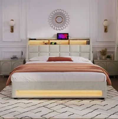 Merax Storage Platform Bed  with LED and USB Port