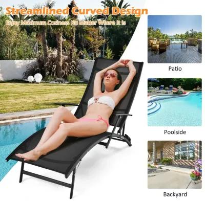 2 Pieces Patio Folding Stackable Lounge Chair Chaise with Armrest-Black