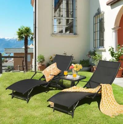 2 Pieces Patio Folding Stackable Lounge Chair Chaise with Armrest-Black