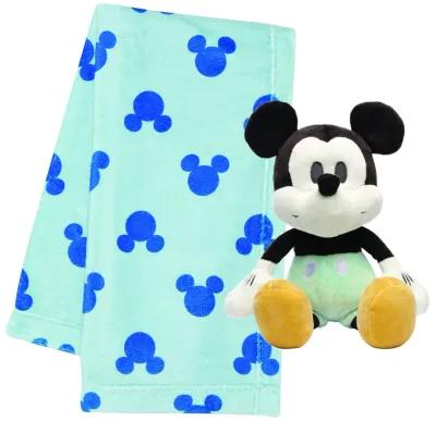 Lambs & Ivy Disney Baby Mickey Mouse Blanket & Plush Baby Gift Set - Blue