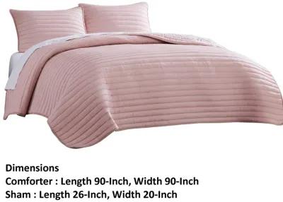 Cabe 3 Piece Queen Comforter Set, Polyester Puffer Channel Quilt, Rose Pink - Benzara