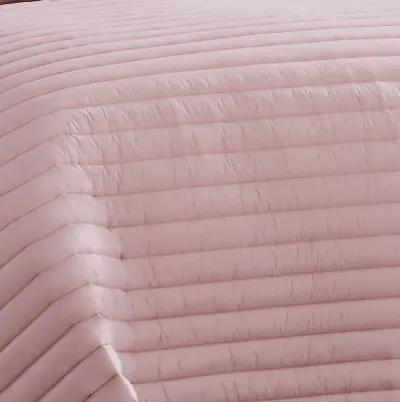 Cabe 3 Piece Queen Comforter Set, Polyester Puffer Channel Quilt, Rose Pink - Benzara