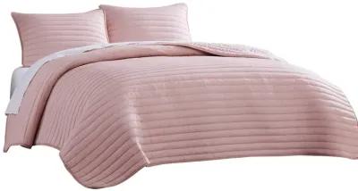 Cabe 3 Piece Queen Comforter Set, Polyester Puffer Channel Quilt, Rose Pink - Benzara