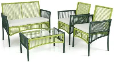 4 Piece Patio Round Wicker Conversation Set