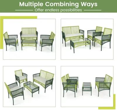 4 Piece Patio Round Wicker Conversation Set