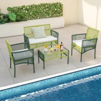 4 Piece Patio Round Wicker Conversation Set