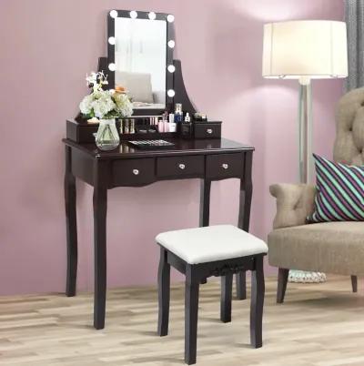 10 Dimmable Light Bulbs Vanity Dressing Table with 2 Dividers and Cushioned Stool