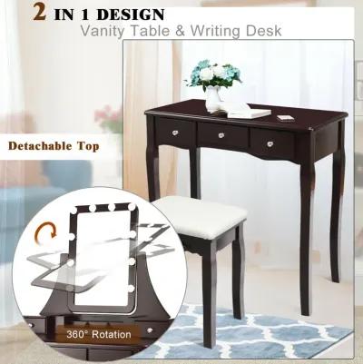 10 Dimmable Light Bulbs Vanity Dressing Table with 2 Dividers and Cushioned Stool