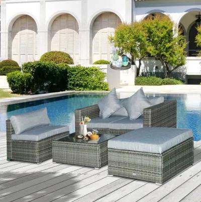 5 Piece Outdoor Patio PE Rattan Wicker Sofa Conversation Set Sectional Furniture Set