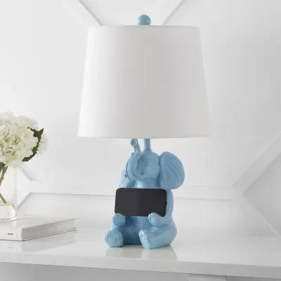 Kairi 21" Modern Shabby Chic Resin/Iron Happy Elephant LED Kids' Table Lamp with Phone Stand, Blue