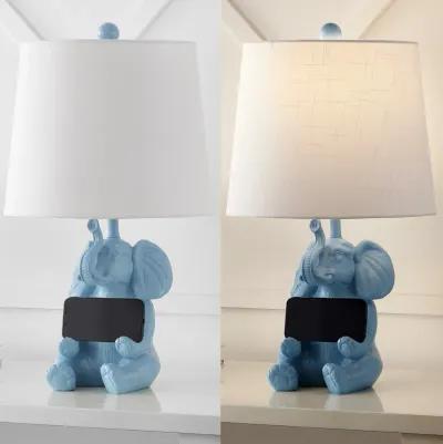 Kairi 21" Modern Shabby Chic Resin/Iron Happy Elephant LED Kids' Table Lamp with Phone Stand, Blue