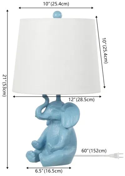 Kairi 21" Modern Shabby Chic Resin/Iron Happy Elephant LED Kids' Table Lamp with Phone Stand, Blue