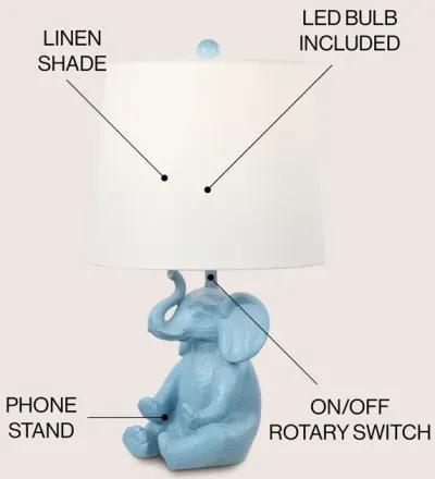 Kairi 21" Modern Shabby Chic Resin/Iron Happy Elephant LED Kids' Table Lamp with Phone Stand, Blue