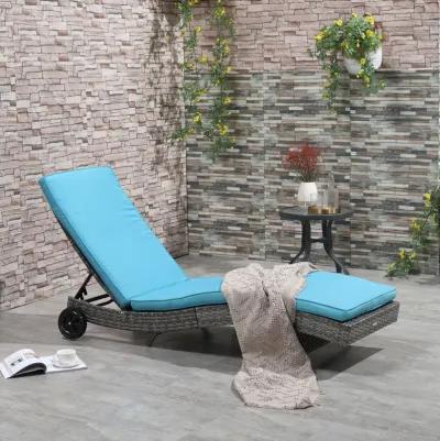 Sky Blue Patio Recliner: Wicker Chaise with 5-Level Backrest