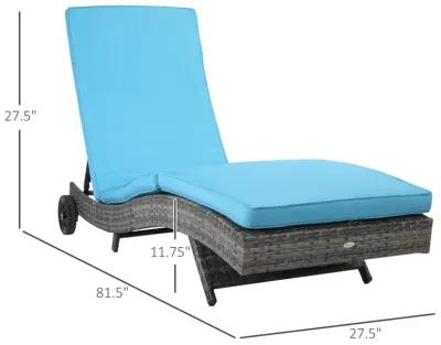 Sky Blue Patio Recliner: Wicker Chaise with 5-Level Backrest