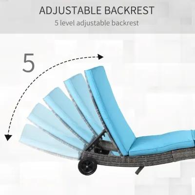 Sky Blue Patio Recliner: Wicker Chaise with 5-Level Backrest