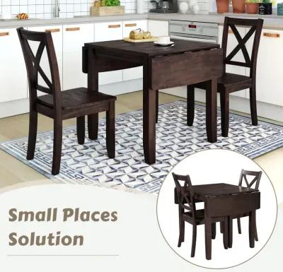 MONDAWE 3-Piece Wood Drop Leaf Breakfast Nook Dining Table Set with 2 X-back Chairs for Small Places,Dining Room,Kitchen