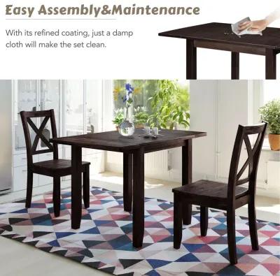 MONDAWE 3-Piece Wood Drop Leaf Breakfast Nook Dining Table Set with 2 X-back Chairs for Small Places,Dining Room,Kitchen