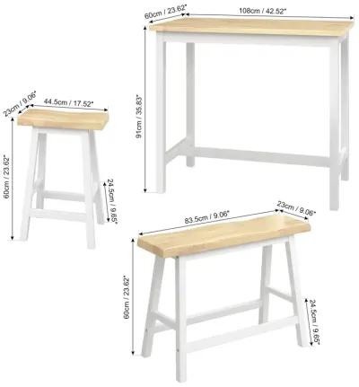 4-Person Wood Dining Set with Bench & Stools